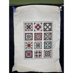 Vtg Needlepoint Hand Embroidered Cross Stitch Sampler Patchwork Quilt Blocks